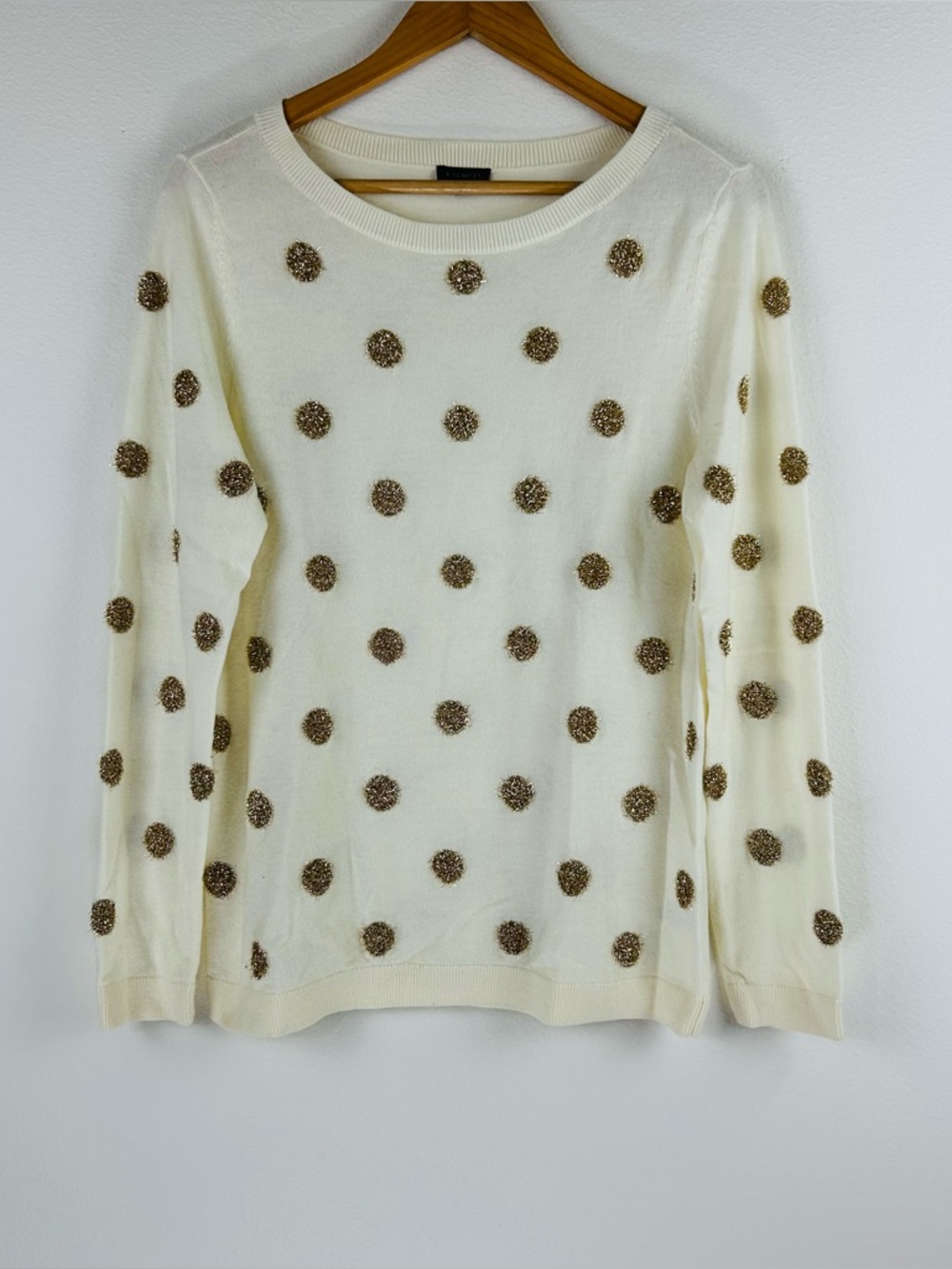 Talbots Women’s Classic Wool Blend Metallic Polka Dot Crewneck Sweater Size M